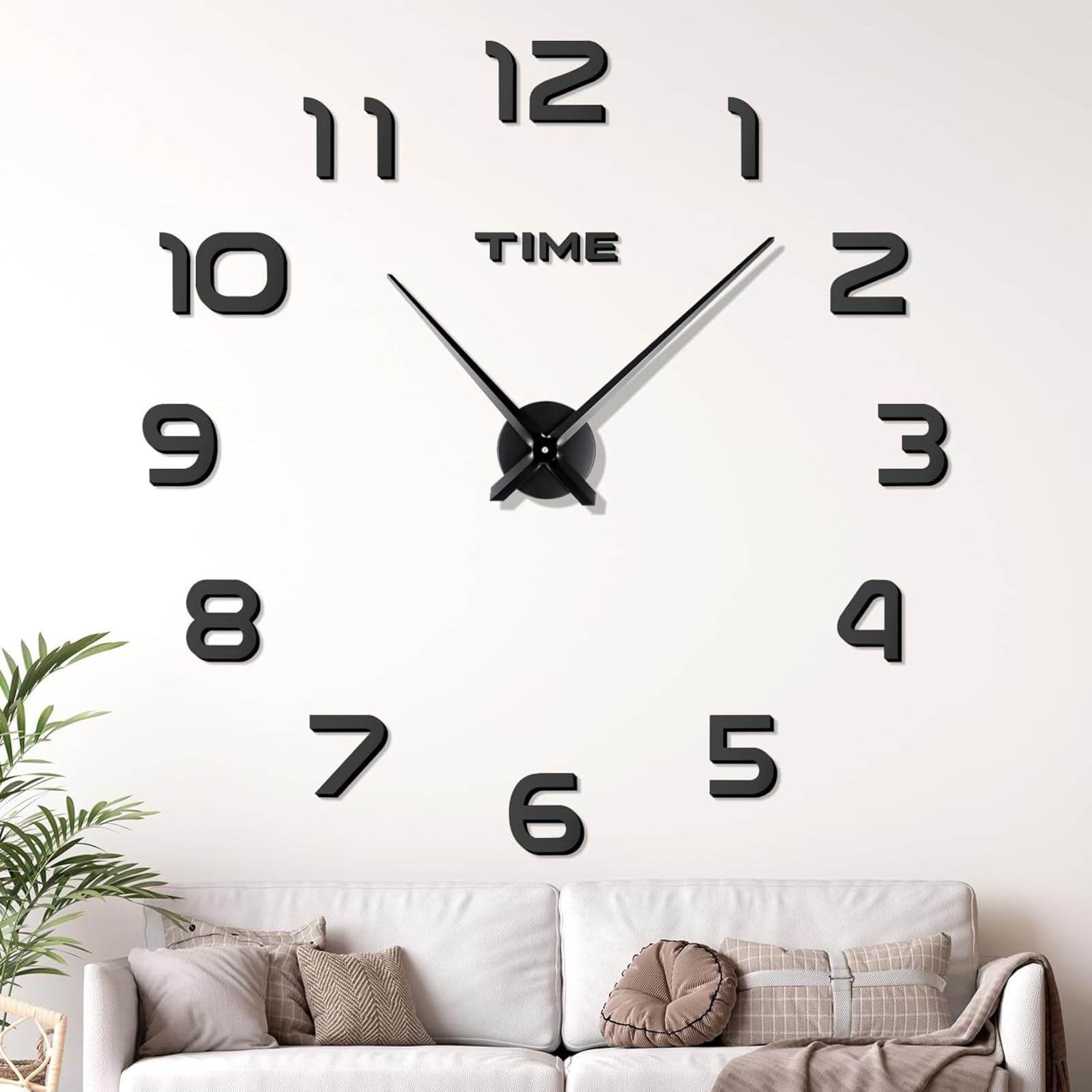 OUZHOU 3D Large Wall Clock, 3D Self Adhesive DIY Frameless Wall Clock, Non Ticking Stick on Wall Clock Battery Operated Arabic Numerals for Living Room Kitchen Bedroom Office Home Decor Gift
