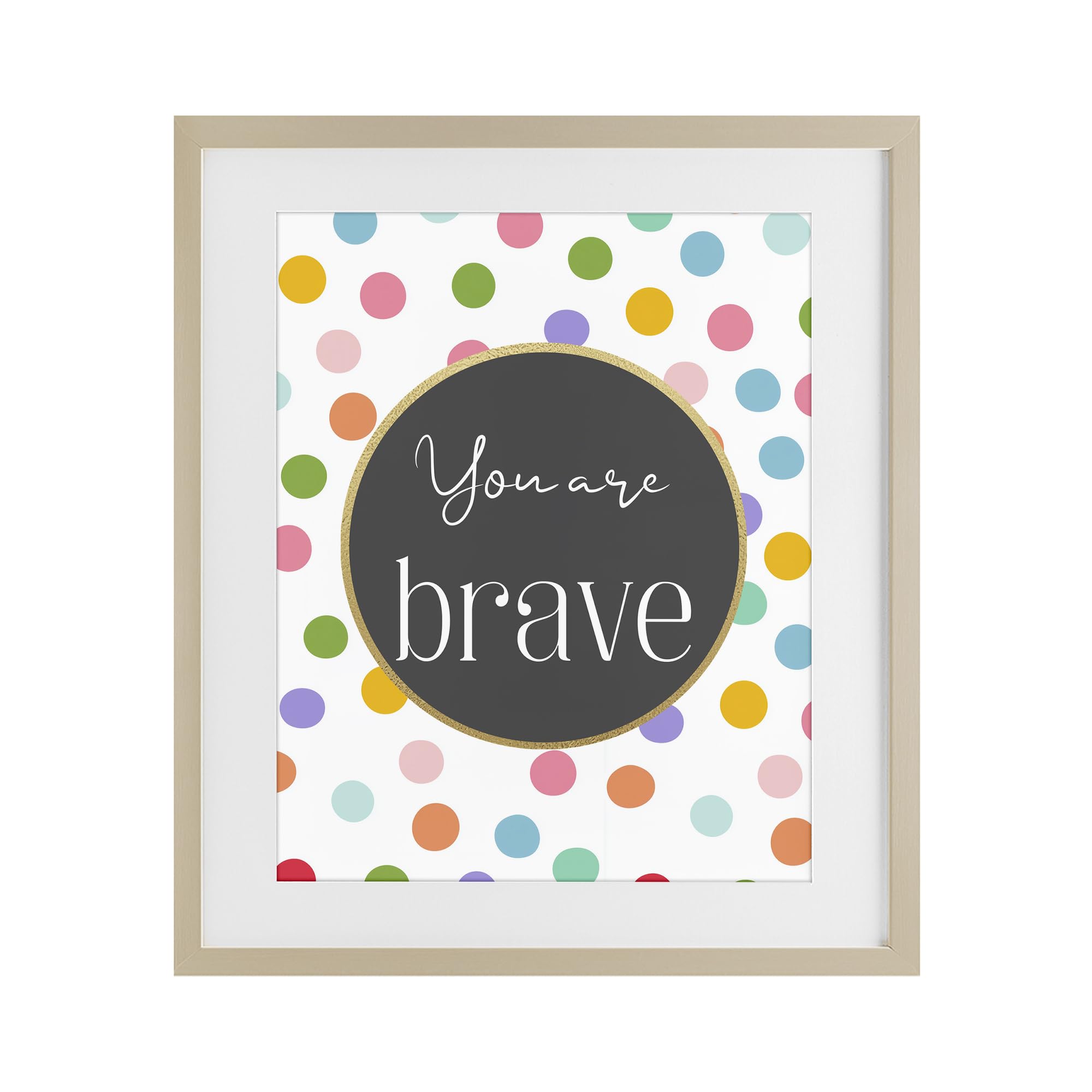 Stupell Industries Harvest Pine (Textured) 'You Are Brave Polka Dots'| Framed Print Under Glass