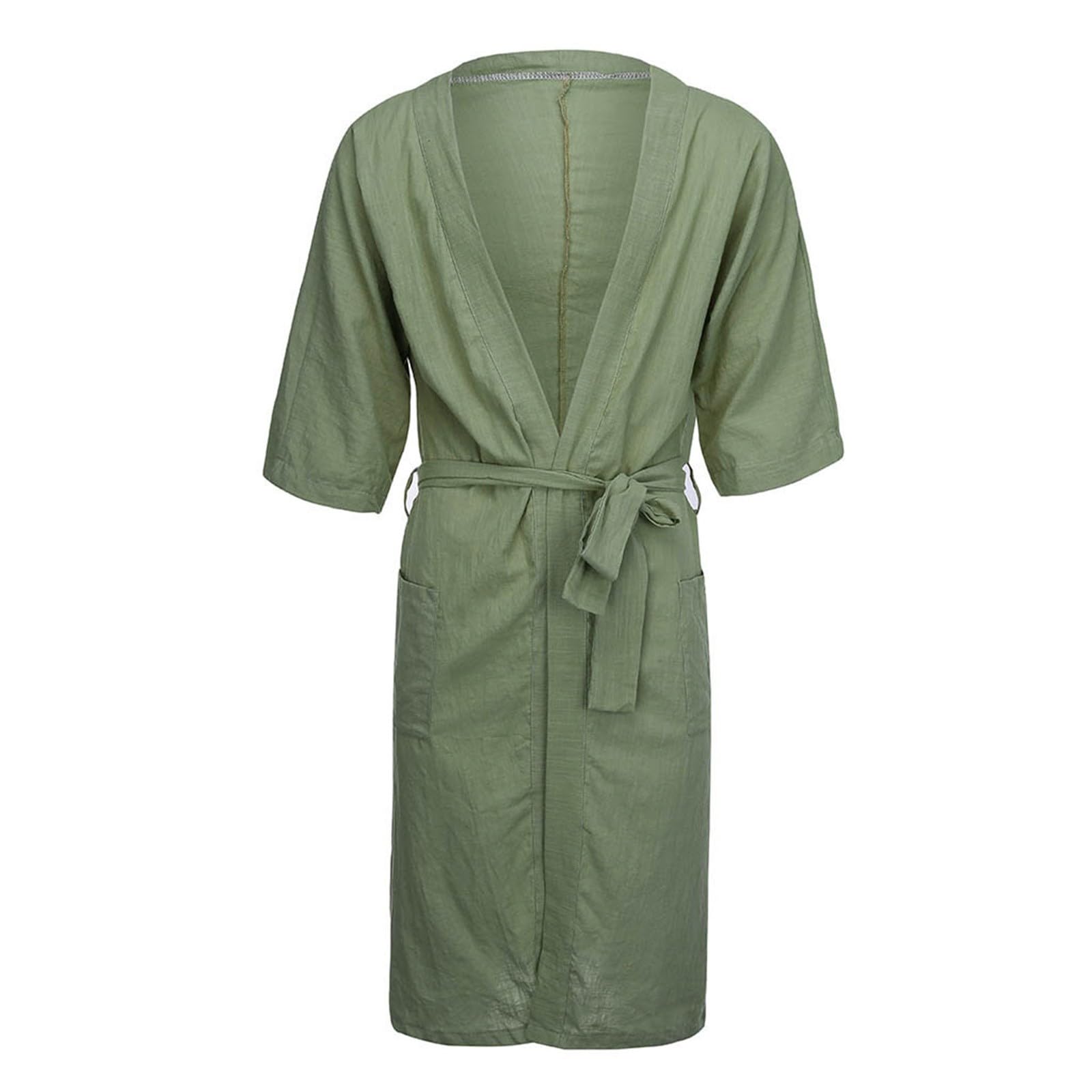 Peignoir De Bain Femme en Coton Et Lin Couleur Unie, Robe De Chambre Grande Taille, Chemise De Nuit à Manches Courtes, Fin Et Confortable VêTements De Nuit Femme