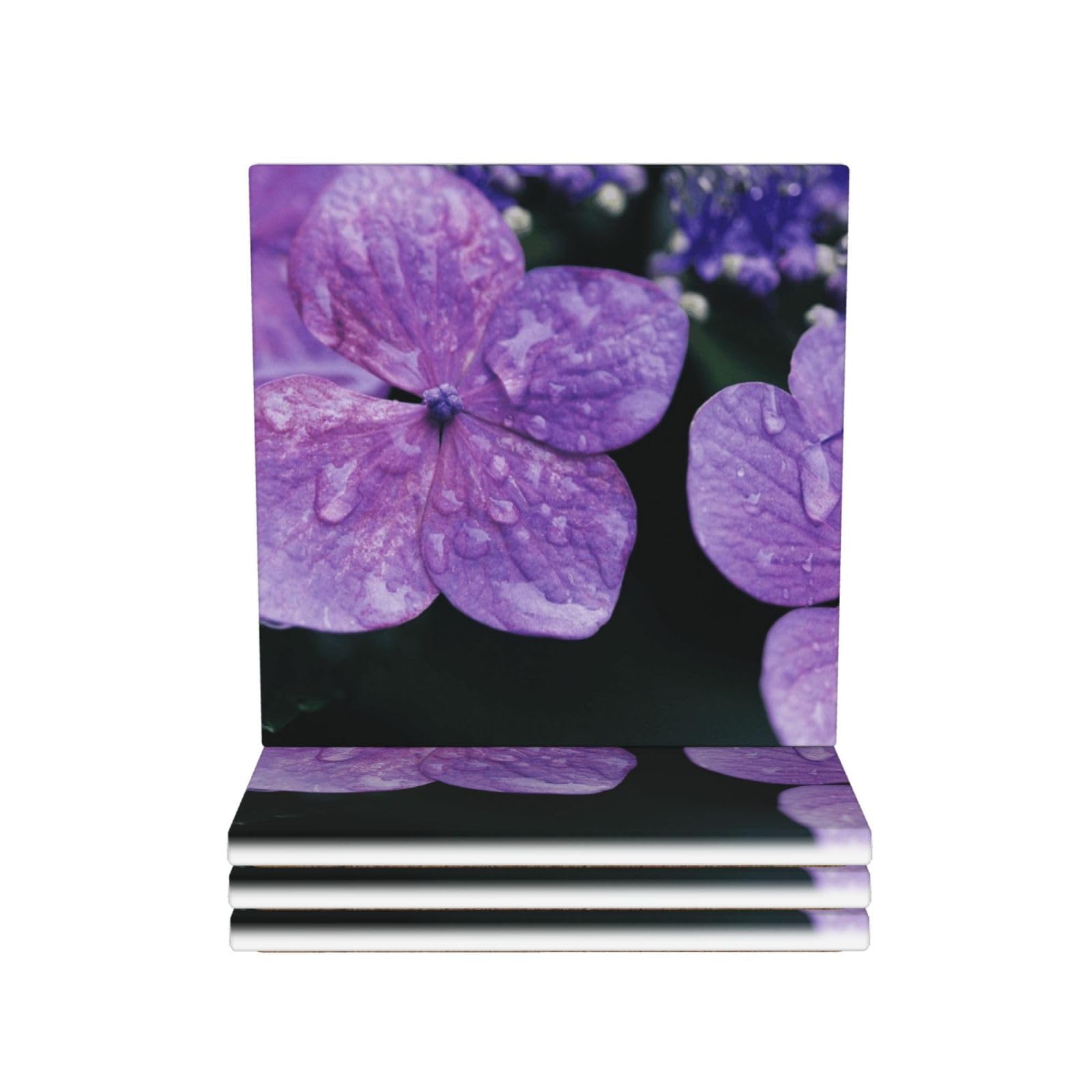 Set di 4 sottobicchieri in ceramica con stampa floreale ortensia