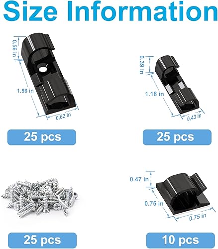 Vista 20 de Clips de cable autoadhesivos negros (40 unidades, M), clips de alambre mejorados para pared, organizador de cables fuerte para gestión de cables