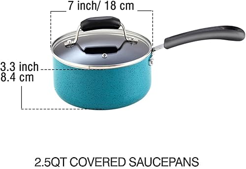 Vista 31 de Cook N Home Juego de sartenes antiadherentes de 3 piezas, 8, 9.5, 11 pulgadas, sartén de cocina para saltear compatible con inducción, turquesa