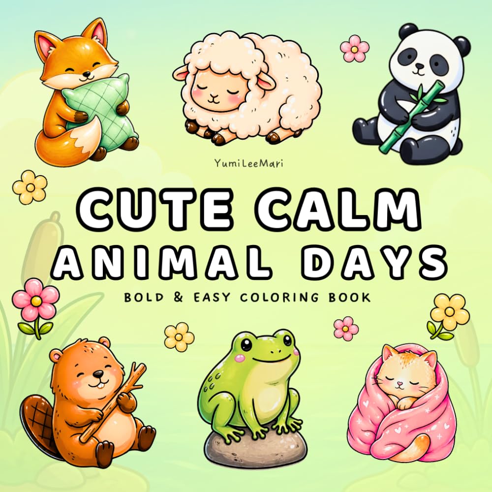 Cute Calm Animal Days: Bold and Easy Coloring Book for Relaxation and Stress Relief | Simple Cute Animal Scenes for Mindfulness, Slow Living and Cozy Everyday Moments for Adults and Teens