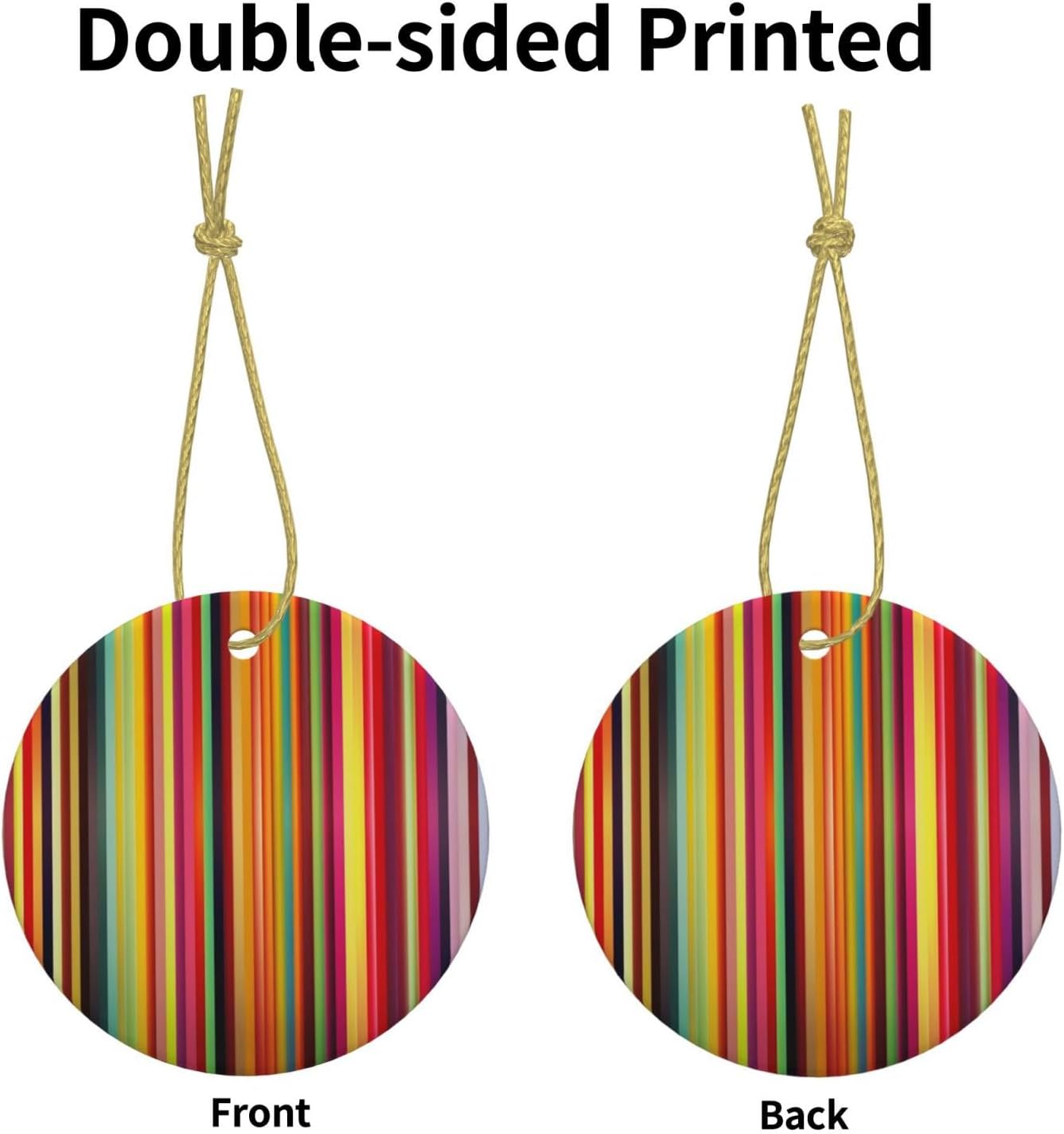 Christmas Ornaments Ceramic Round Christmas Hanging Ornament Double-Sided Colorful Stripes Print Christmas Tree Pendants for Fireplace Party Holiday Wedding Xmas Decoration Gift