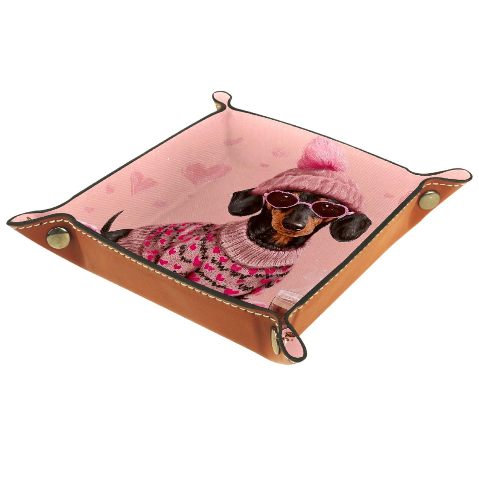 VAPOKF Pink Sausage Dog Dice Tray, Folding Microfiber Leather Dice Holder for Dungeons and Dragons RPG Dice Gaming D&D and Other Table Games