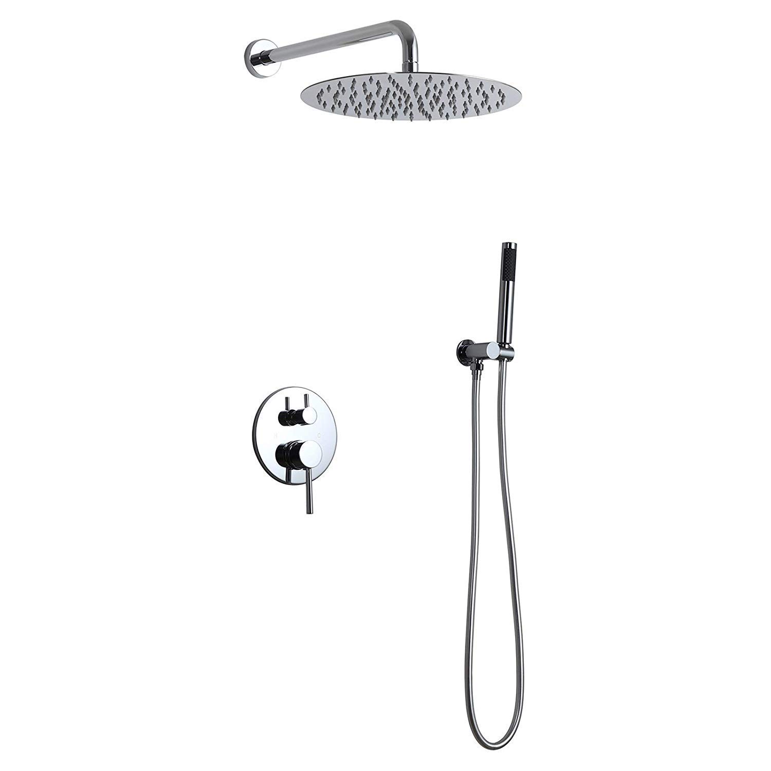 Douche à effet pluie haute pression LUNEZY en laiton avec grand pommeau rond de 12 po