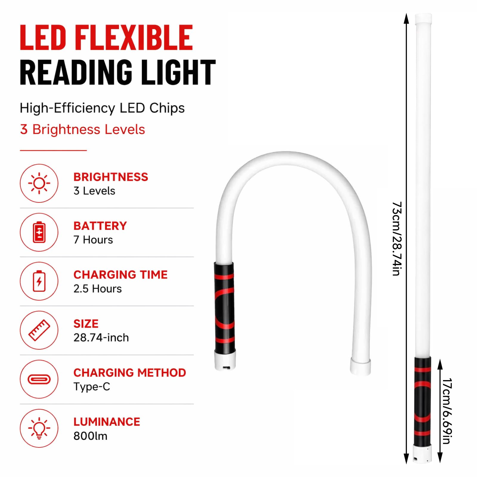 LED Arbeitsleuchte, flexible biegsame LED Taschenlampe mit 3 Helligkeitsstufen, tragbare mechanische Arbeitsleuchte für enge Bereiche, Autoreparaturen und technische Inspektionen im Werkstattbereich