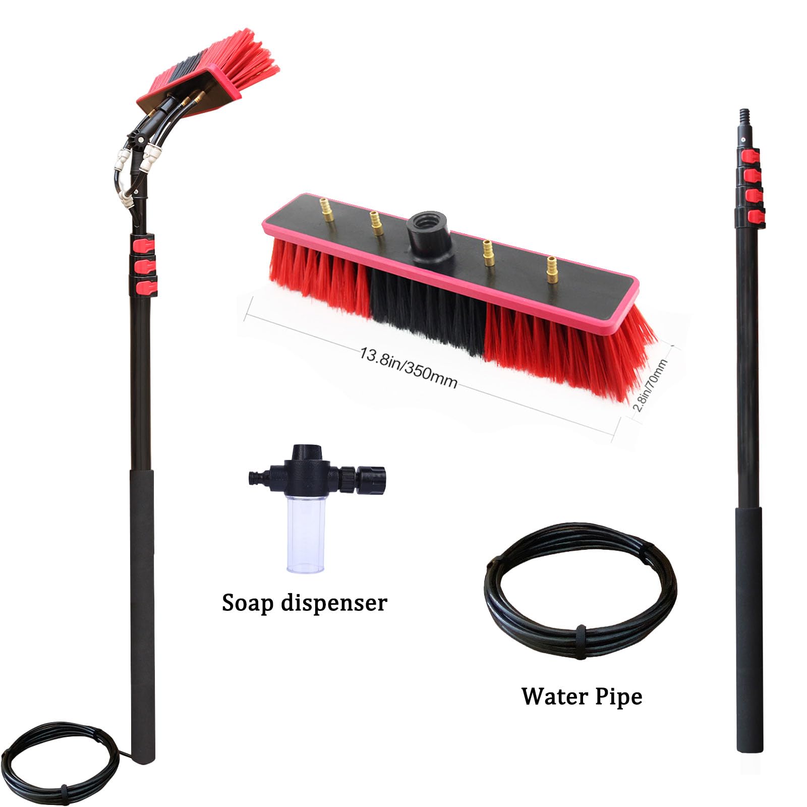 Pertiga Telesa, 3,6-6 m Limpiacristales Teleso, Limpieza Placas Solares, Limpiador Cristales, Kit Limpieza Paneles Solares, Cepillo Limpieza Cristales,Cames (testina 35 cm, 6 m)
