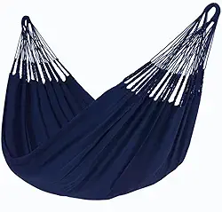 Rede De Descanso Dormir Balanço Casal Jeans Reforçada Grande 3,6 Metros - Ideal Para Camping, Hotel, Praia, Acampamento, Jardim, Varando, Sítio, Chárcara, Apartamento, Viagem, Fazenda (Azul)