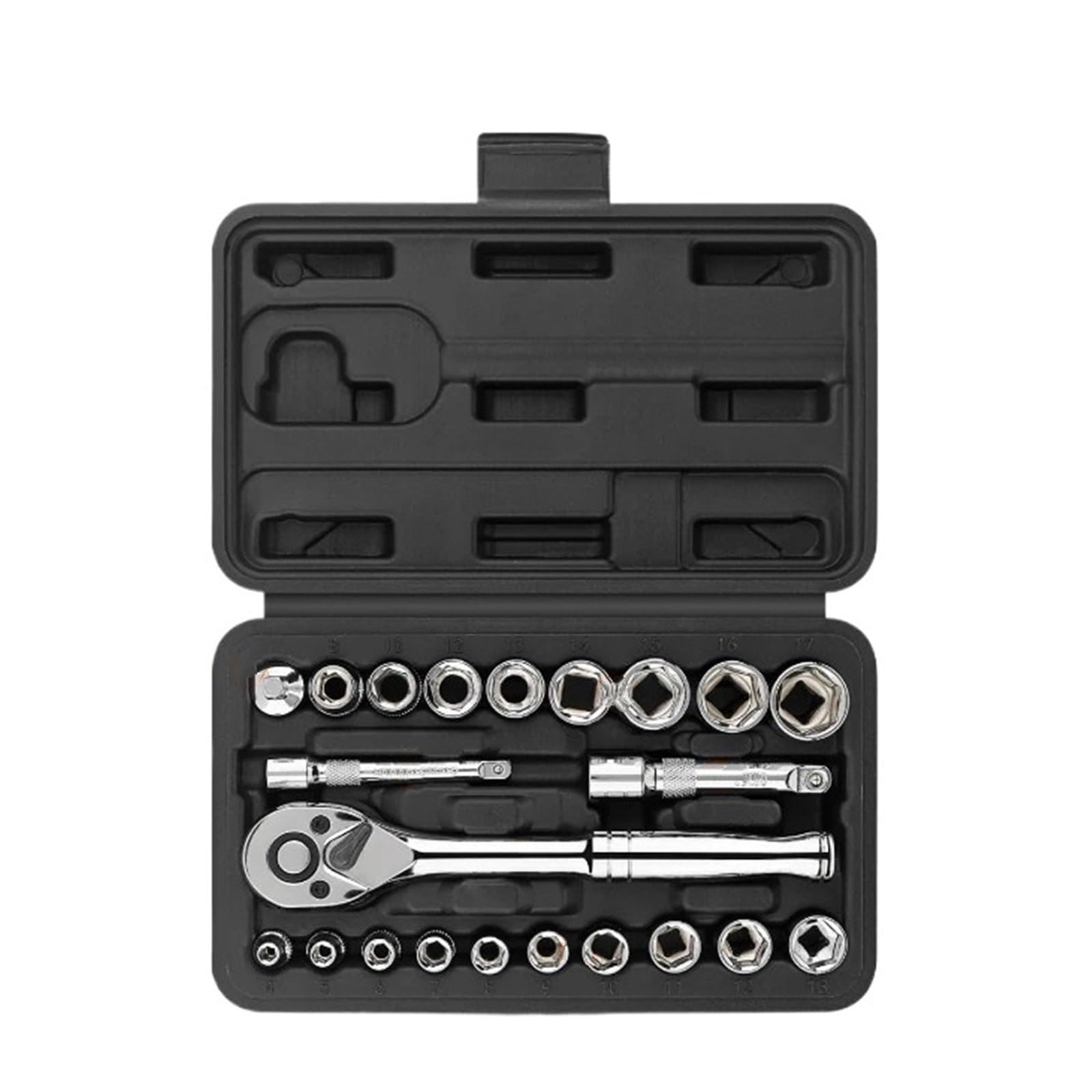 Kauwyehd 22Pcs 46Pcs/22Pc Socket & Ratchet Set With Storage Case 1/4" & 3/8" Drive Spanner Combo For Automotive Socket Wrench Set(22Pcs)