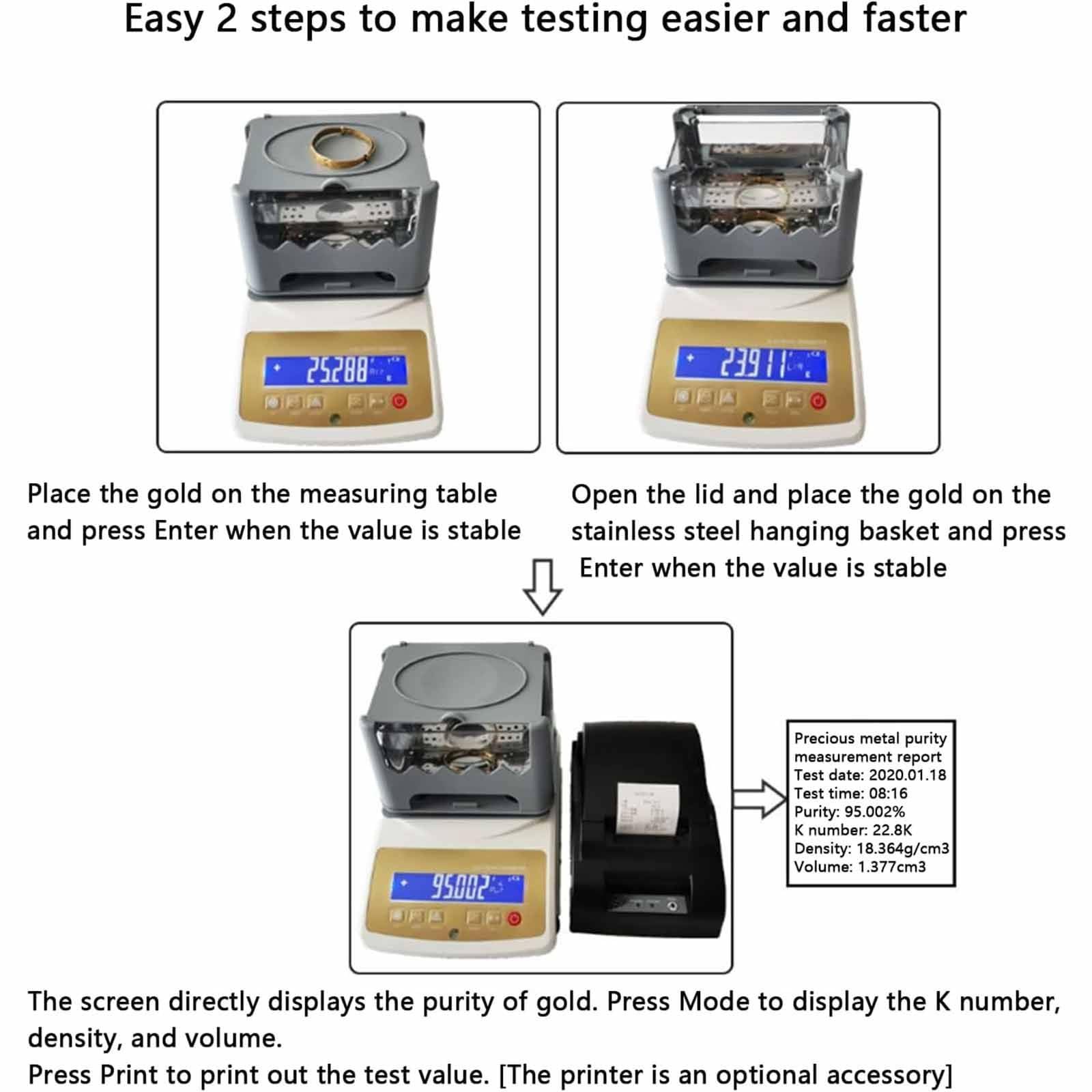 Probador Electrónico De Pureza De Oro, Comprobador Digital De Autenticidad De Metales Preciosos, Medidor De Pureza De Oro, Densímetro para Laboratorios, Joyerías Y Bancos 300K