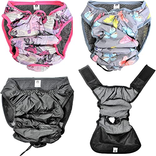 Image of Leak Proof Waterproof Cat Dog Diapers Female Washable Reusable Absorbent Pad Padding Lined for Small Medium Large Pets (L: Waist 18 inch - 22 inch, Pack of 2pcs Black)