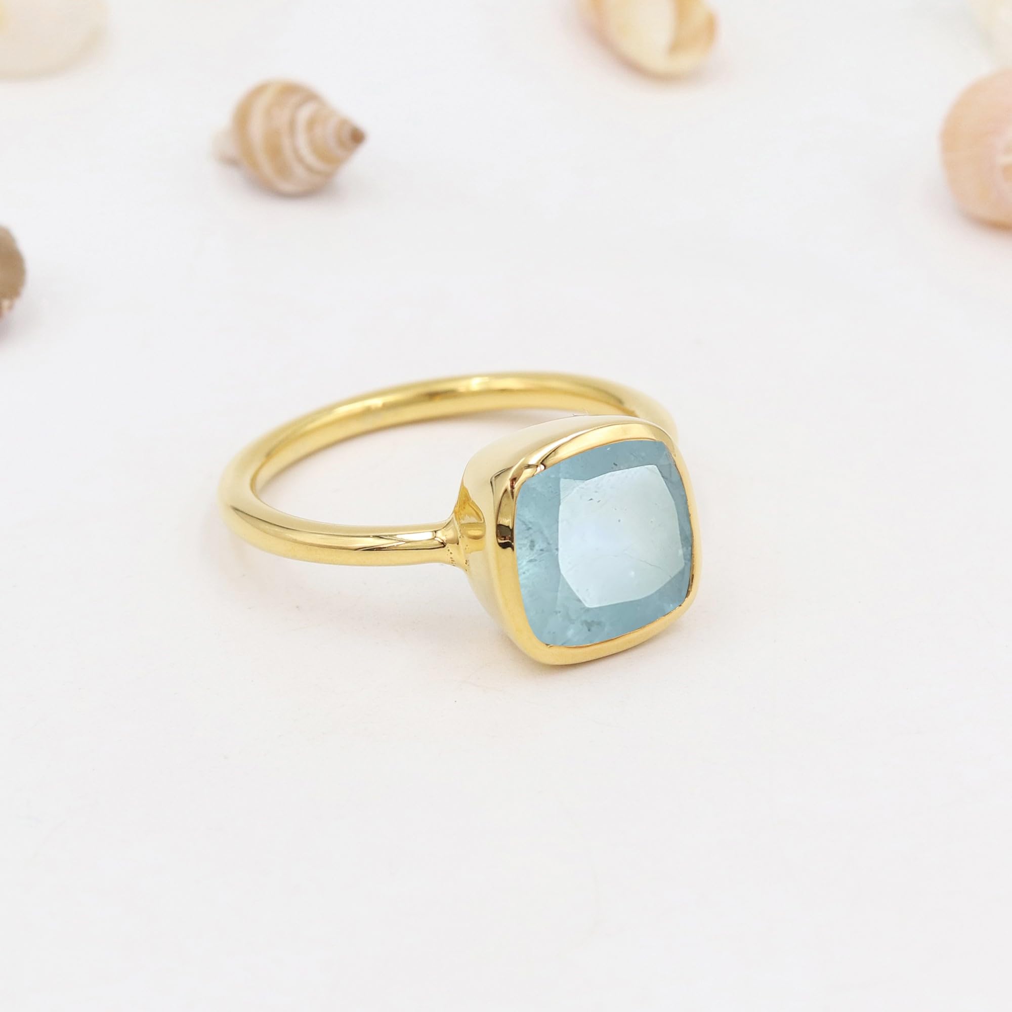 Anello da uomo, con acquamarina, anello in argento, anello in oro, anello da uomo, 10 mm, con pietra preziosa acquamarina quadrata per lui, anello minimalista