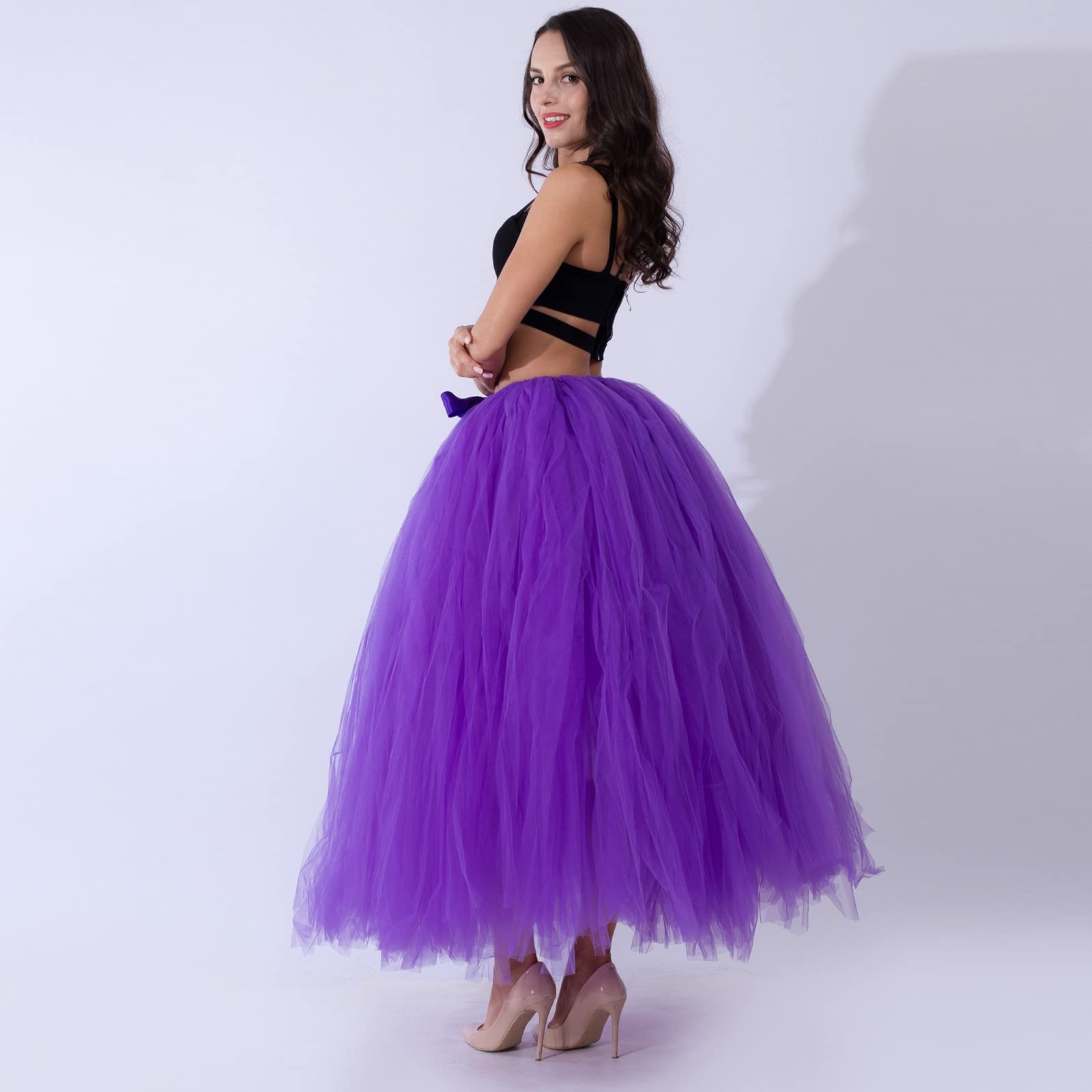 falda hinchada con lazo liso falda hecha a mano falda rendimiento faldas fiesta, morado, Talla única