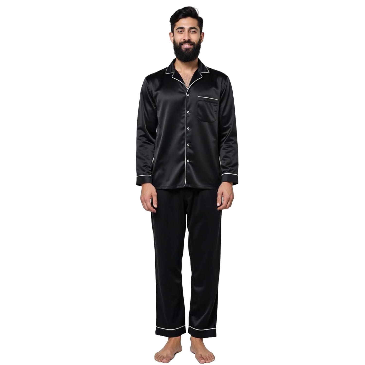 Men’s Silk Pajama Set – Black Full Sleeve Sleepwear – Lightweight, Breathable & Relaxed Fit Luxury Loungewear Men’s Silk Pajama Set – Black Full Sleeve Sleepwear – Lightweight, Breathable & Relaxed Fit Luxury Loungewear