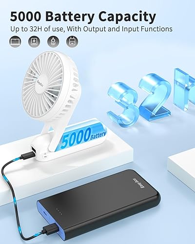 Miniatura 3 de EasyAcc Ventilador de mano portátil, ventilador personal recargable de 5000 mAh 32H, ventilador personal recargable de 5 velocidades, potente y
