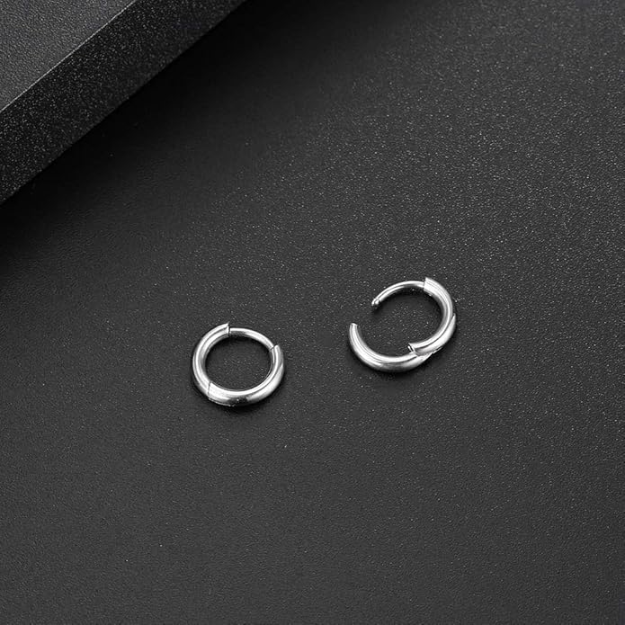 Image of stainless steel hoop earrings 10mm Hypoallergenic Huggie Earrings Small Hoop Sliver Sleeper Earrings For Women Men