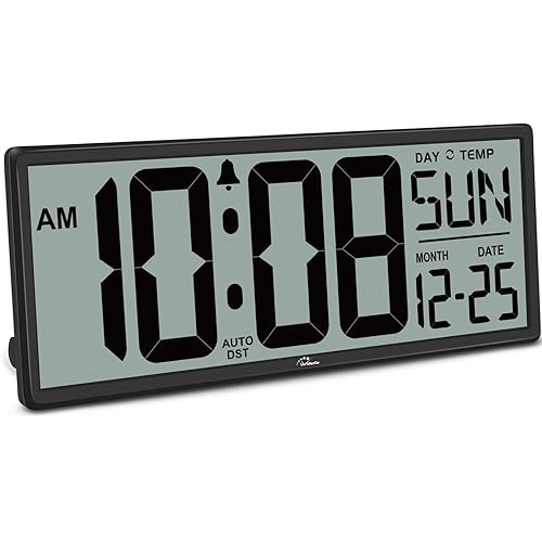 WallarGe 14.5'' Large Digital Wall Clock Battery Operated with Jumbo Numbers, Temperature and Date - Easy to Read and Set, Auto DST