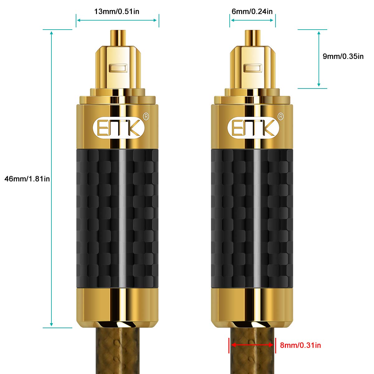 EMK Câble Optique Toslink Fibre De Carbone 1m – Audio Numérique Haut De Gamme Home Cinéma & Barre De Son
