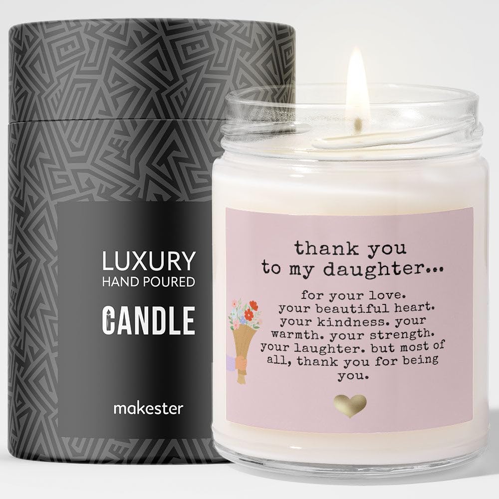 Thank You Gift for Daughter - Luxury Soy Wax Candle - Vanilla, Jasmine, Sugared Almond - Makester, White
