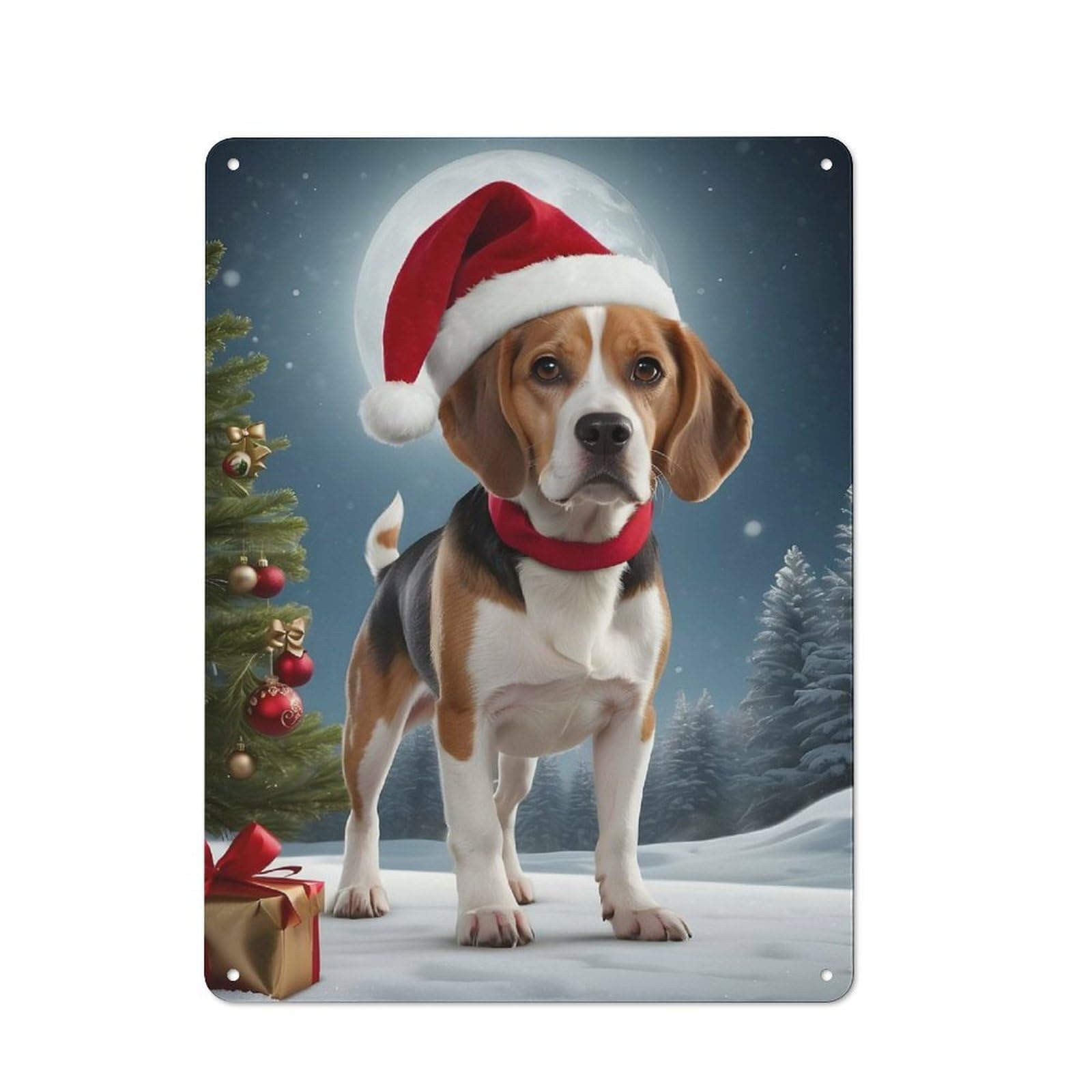 Junmoney Xmas With Beagle Dog Vintage Metal Wall Decor 40X30cm, Garage Metal Sign For Workshop, Basement, Shed Or Games Room