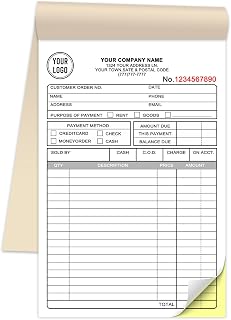 Custom Invoices Receipts Books 2-Part Duplicate Carbonless Forms 5.5" x 8.5" Personalized Company Name Address Phone Number 100 Sets