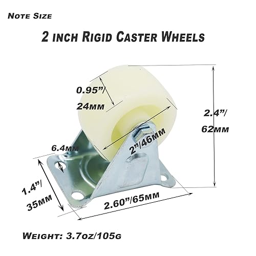 Miniatura 3 de Ruedas giratorias rígidas de PP de 2 pulgadas, placas superiores no giratorias para muebles y banco de trabajo, 8 paquetes