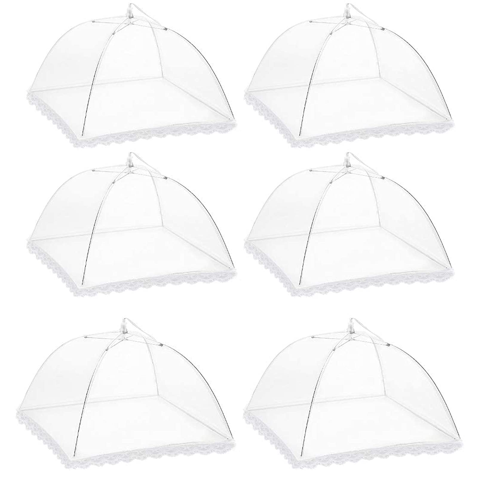 6 Pack Mesh Food Cover Tents by Winknowl, Reusable and Collapsible Large 17" Pop-Up Food Net Protector Umbrella for BBQ, Picnics, Parties, Outdoor (White)