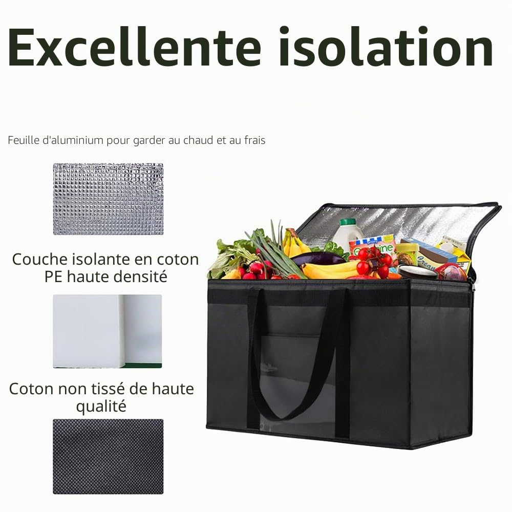 Sac de livraison de nourriture isotherme XXL 80 litres sac de livraison isotherme pliable polyvalent pour Uber Eats Doordash grand sac à pizza isotherme transport de nourriture ou d'épicerie