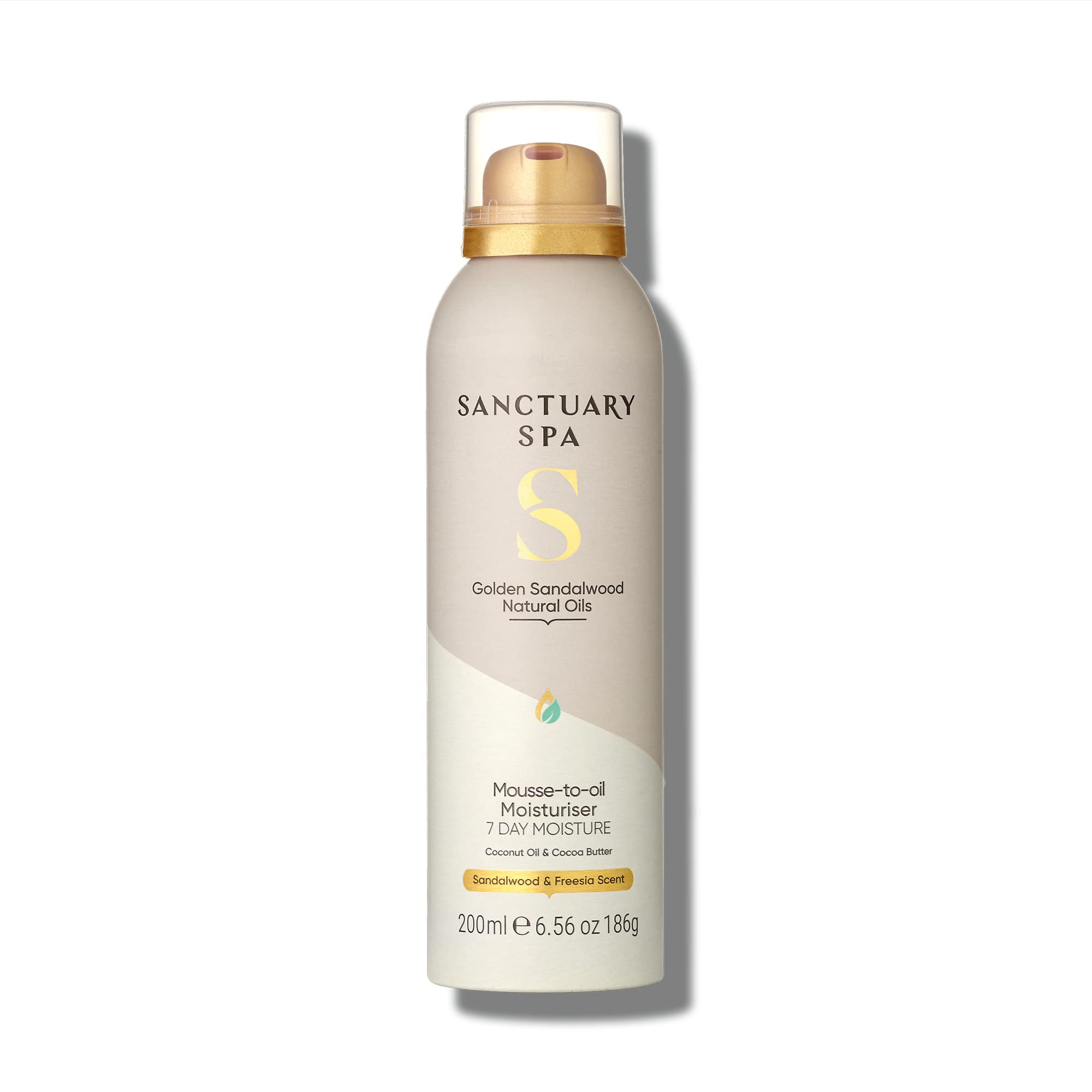 Sanctuary Spa Golden Sandalwood Mousse to Oil Moisturiser, 7 Day Moisture, With Coconut Oil & Shea Butter, Mineral Oil Free, Cruelty Free & Vegan, 200ml