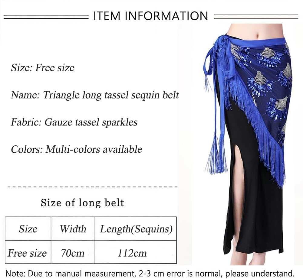 Women Belly Dance Hip Scarf Triangle Dance Belt Skirt with Fringe - Image 4