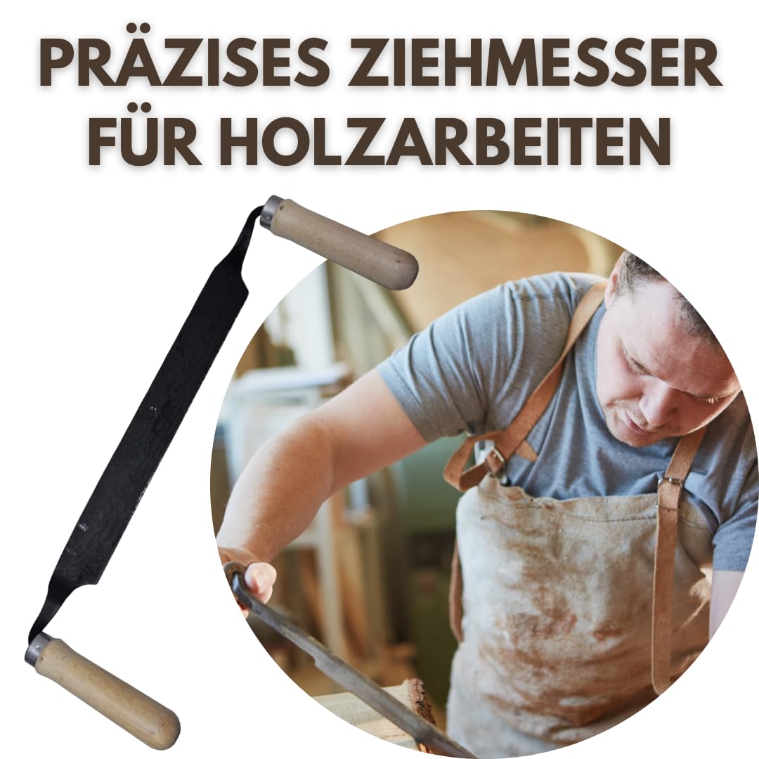 Zugmesser 280 mm – Ziehmesser mit Holzgriffen, Zieheisen für Holzbearbeitung, Handhobel Werkzeug für Schnitzen, Entrinden & Formen