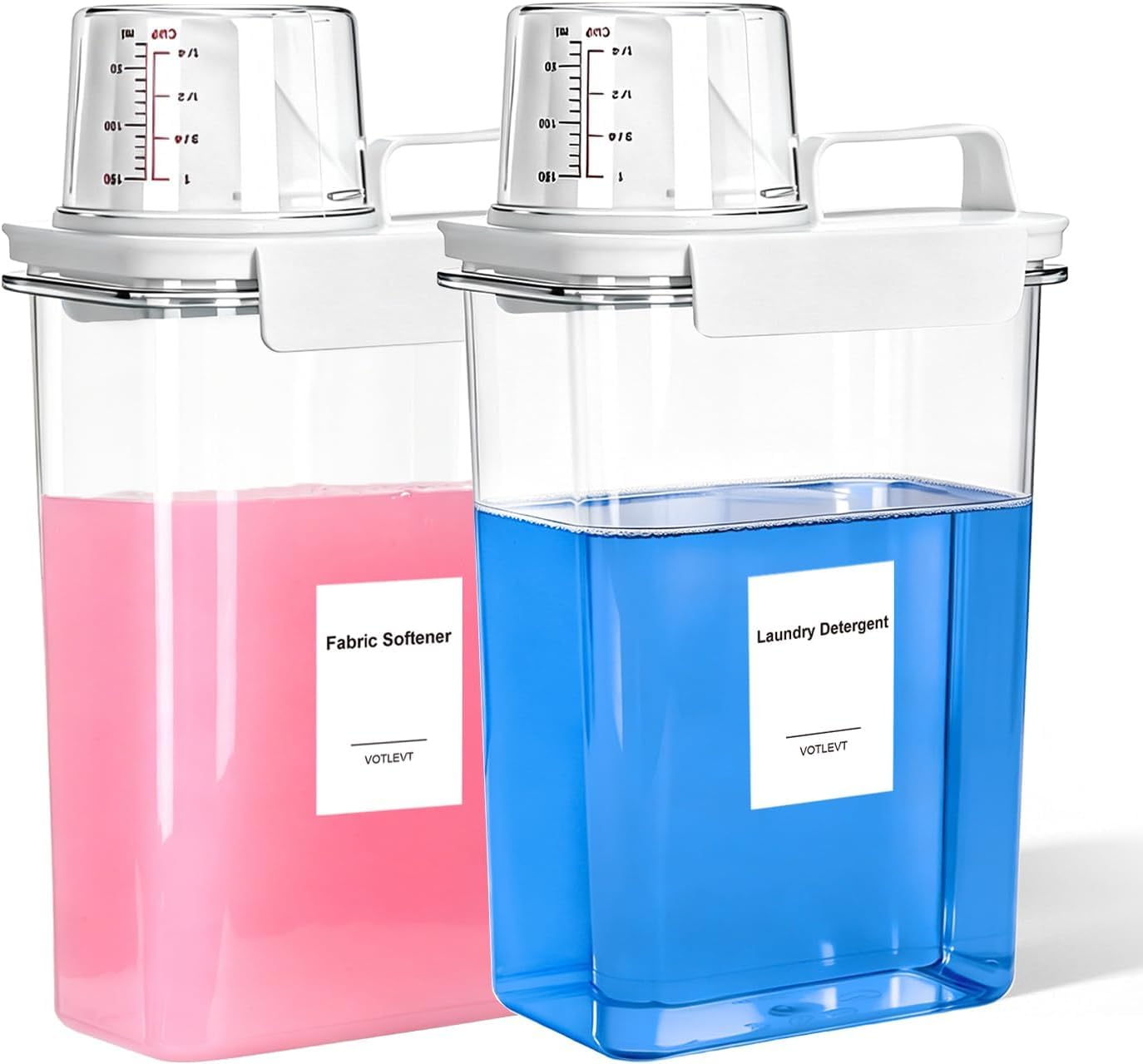 1800ml Liquid Laundry Detergent Dispenser with Measuring Cup, Leakproof Laundry Soap Storage Container, Transparent Refillable Bottle for Bleach & Laundry Organization (Pack of-2)-image-12