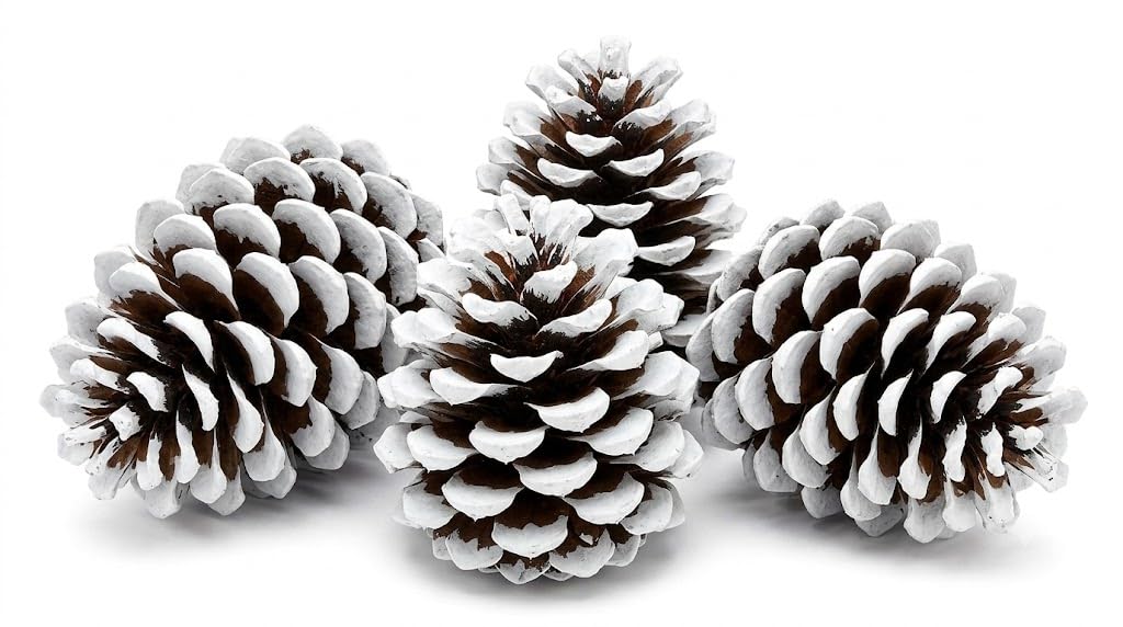 White Wood Pine Cones - Christmas Baubles & Ornaments -4 White Wood Pine Cones - Christmas Baubles & Ornaments -4