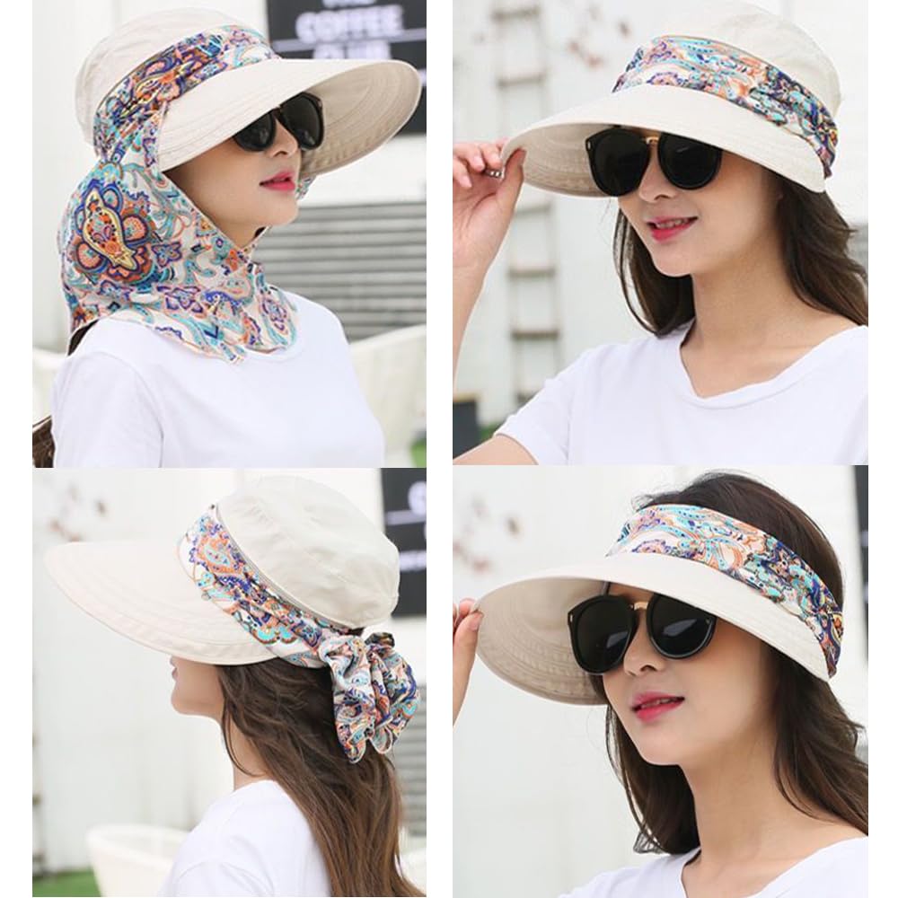 Fashion Multifunctional UPF 50+ UV Sun Protection Breathable Face Neck Flip Folding Sun Hat for Women (US, Alpha, One Size, Beige)