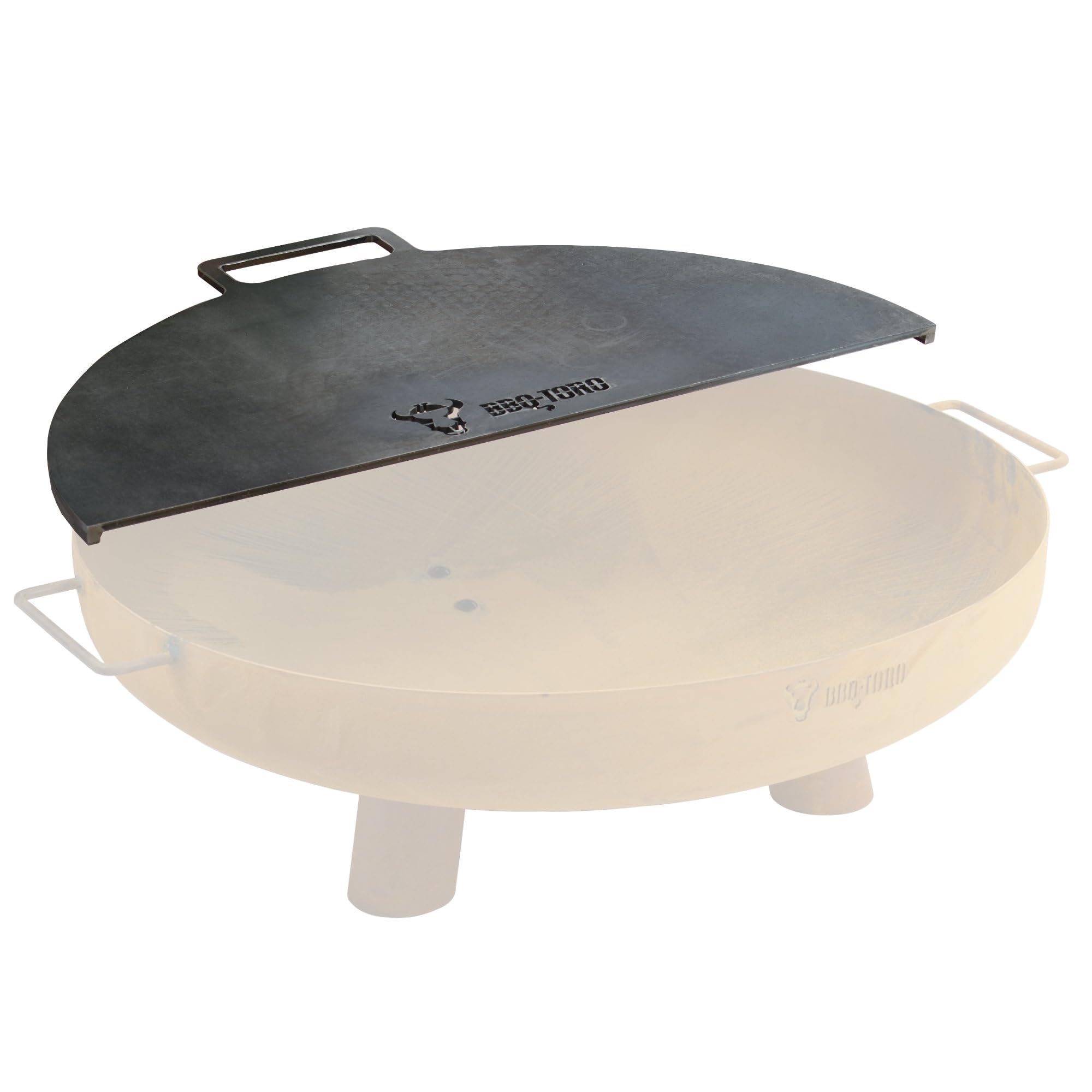 BBQ-Toro Plancha de acero al carbono para braseros de 60 cm de diámetro, semicircular con asa, color gris, accesorio para brasero, placa de fuego, parrilla, barril de fuego, accesorios, barril de