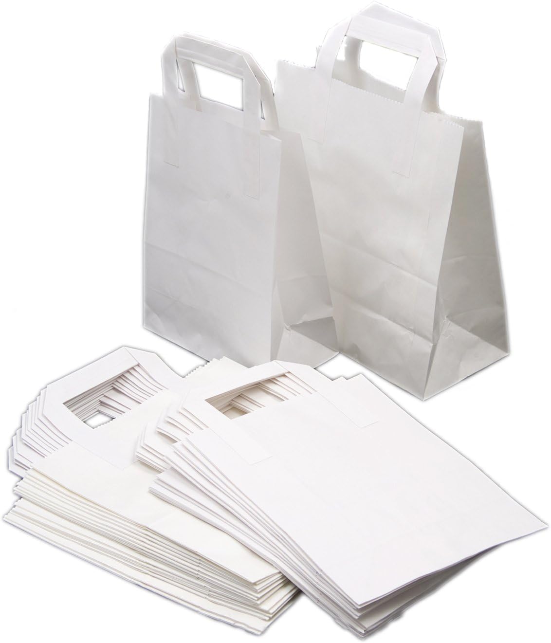 Bag It Plastics Large White Paper Bags with Handles (Pack of 250) 10" x 12" x 5" / 26 x 30 x 13cm | SOS Large Paper Bags for Gifts, Partys, Takeaways & Groceries