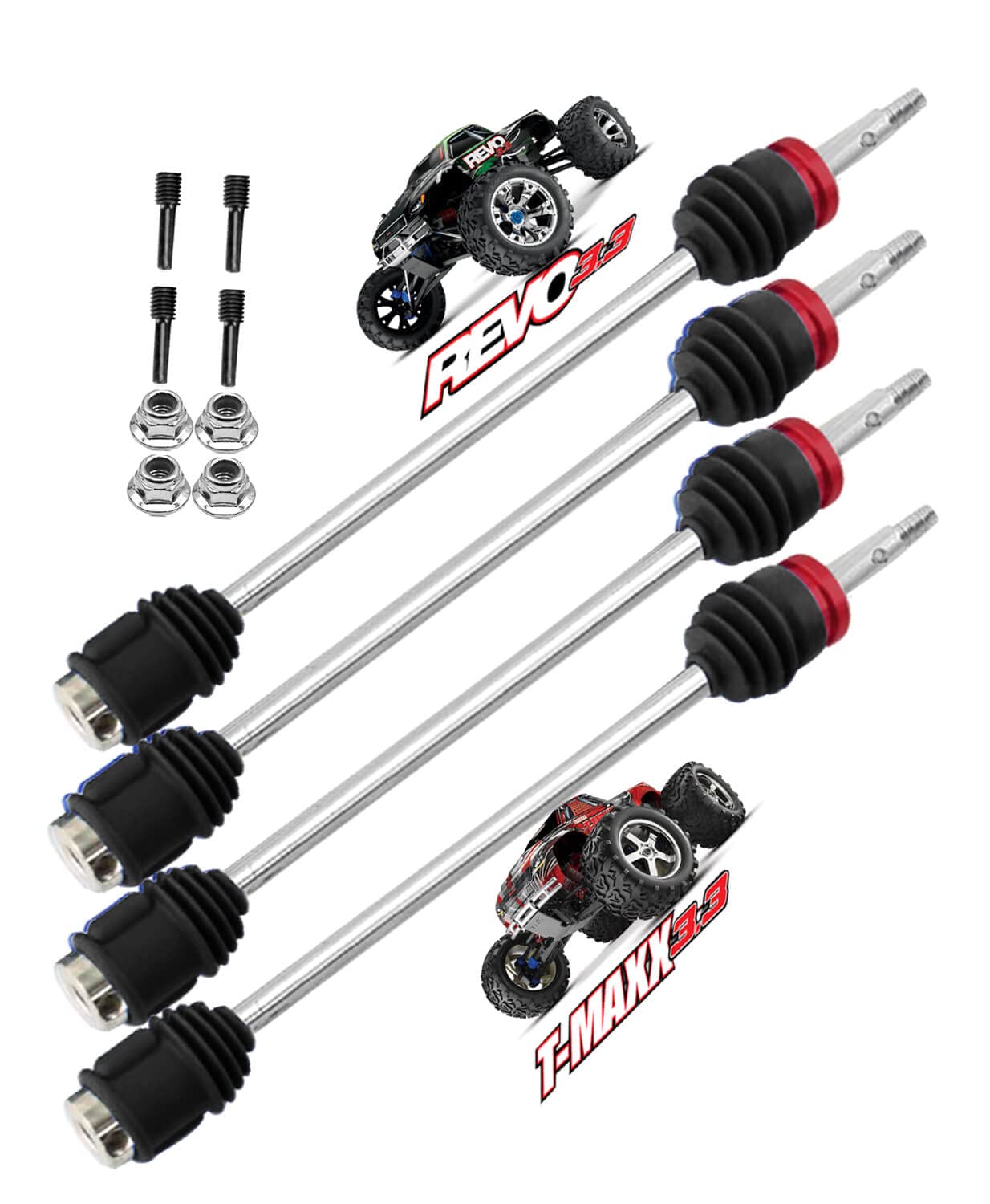 RCMYouDrive Shaft Axles Upgrades Part for 1/10 T-Maxx/Revo/E-Maxx(First Generation),Front Rear #45 Steel Driveshafts CVD Upgrades Parts Hop-up,Replace #5451R,4-Pack,Black (More Powerful)