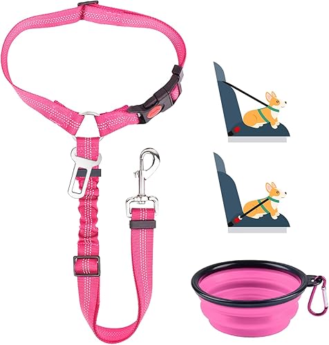 Lukovee Cinturón de seguridad de automóvil para perro, paquete de 2 cinturones de seguridad para reposacabezas y correas de seguridad ajustables