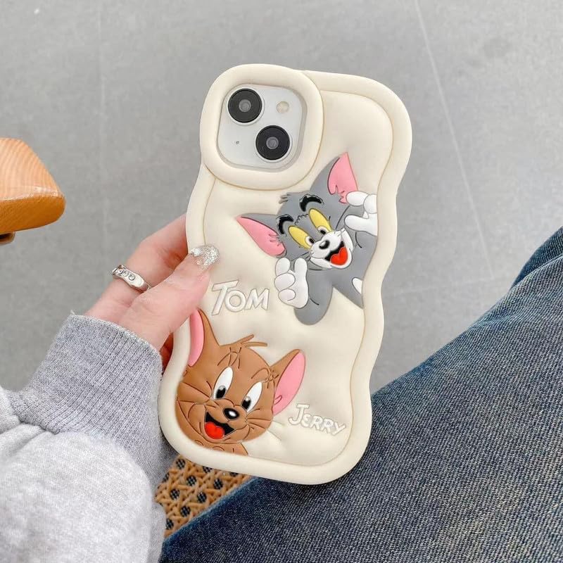 Image of COVERLY for iPhone 6S Plus Cartoon Case, Smart 3D Cute Curly Wavy Side Full Protective Flexible Unbreakable Back Case Soft Silicone Stylish Fashion Fun Aesthetic Cover for Apple iPhone 6S Plus (White)