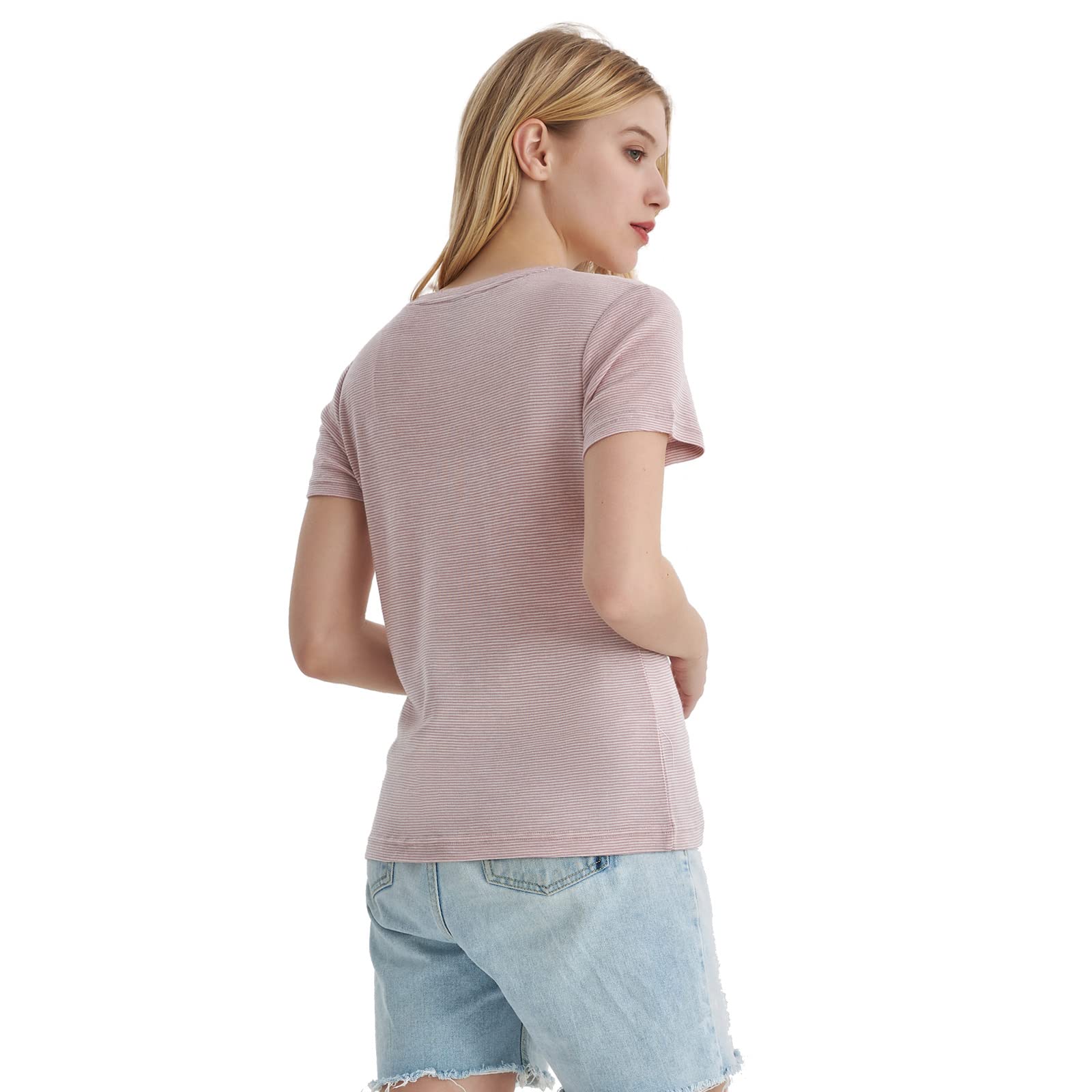 Merino Protect Camiseta 100% Lana Merino para Mujer Cuello Redondo Manga Corta Resistencia A Olores Capa Base para Viaje Senderismo Camiseta Interior
