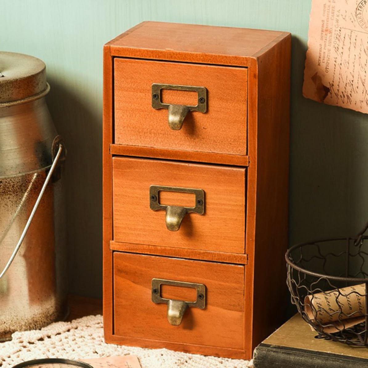 Organisateur de Tiroir en Bois 3 Compartiments, Mini Meuble Vintage
