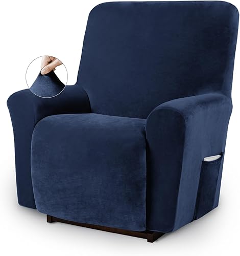 Miniatura 14 de Asnomy Fundas para sillas reclinables con bolsillos, funda elástica de terciopelo para sofá reclinable, 1 pieza, protector de muebles para perros