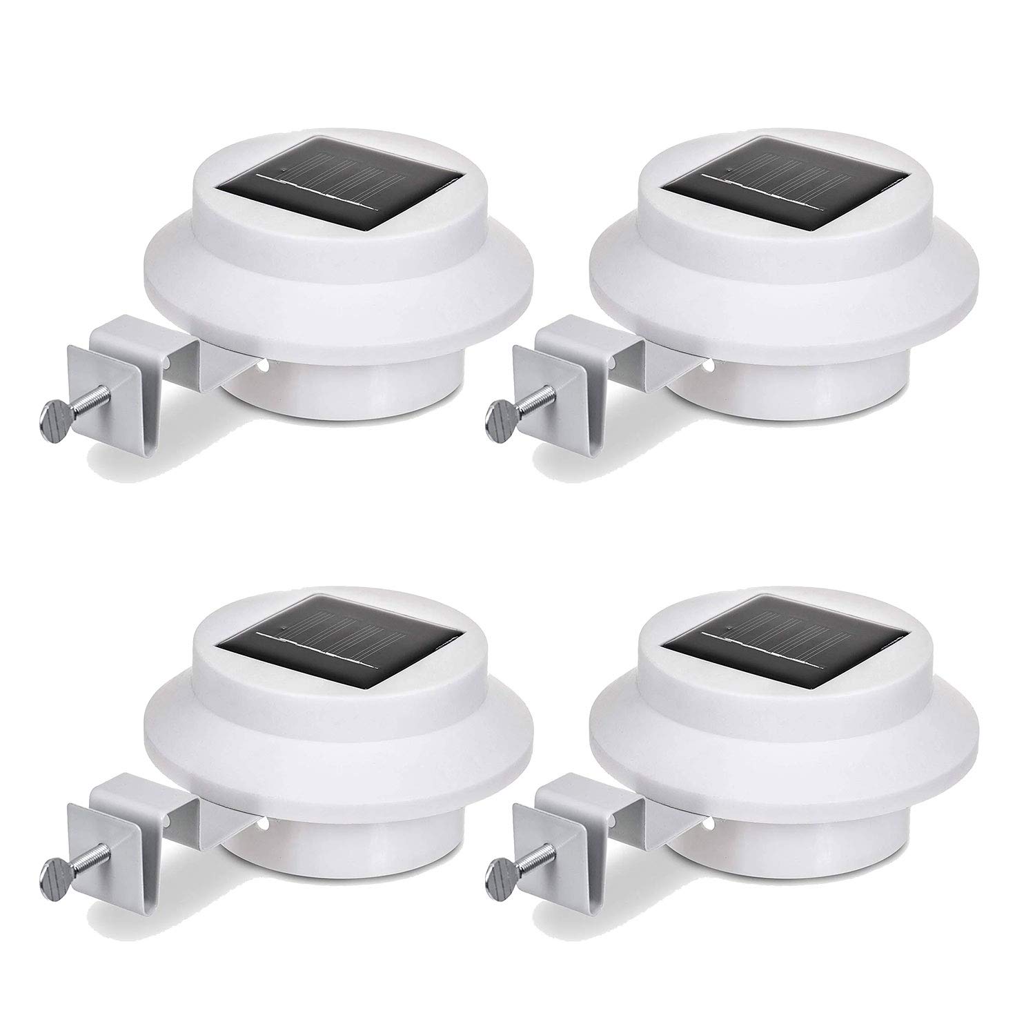 Livhome Solar Powered LED Fence & Gutter Lights, Super Bright 3 LED Outdoor Lamps with Mounting Brackets, Automatic Dusk to Dawn Weather Resistant Security Lighting No Wiring Required (White, 4 Pack)
