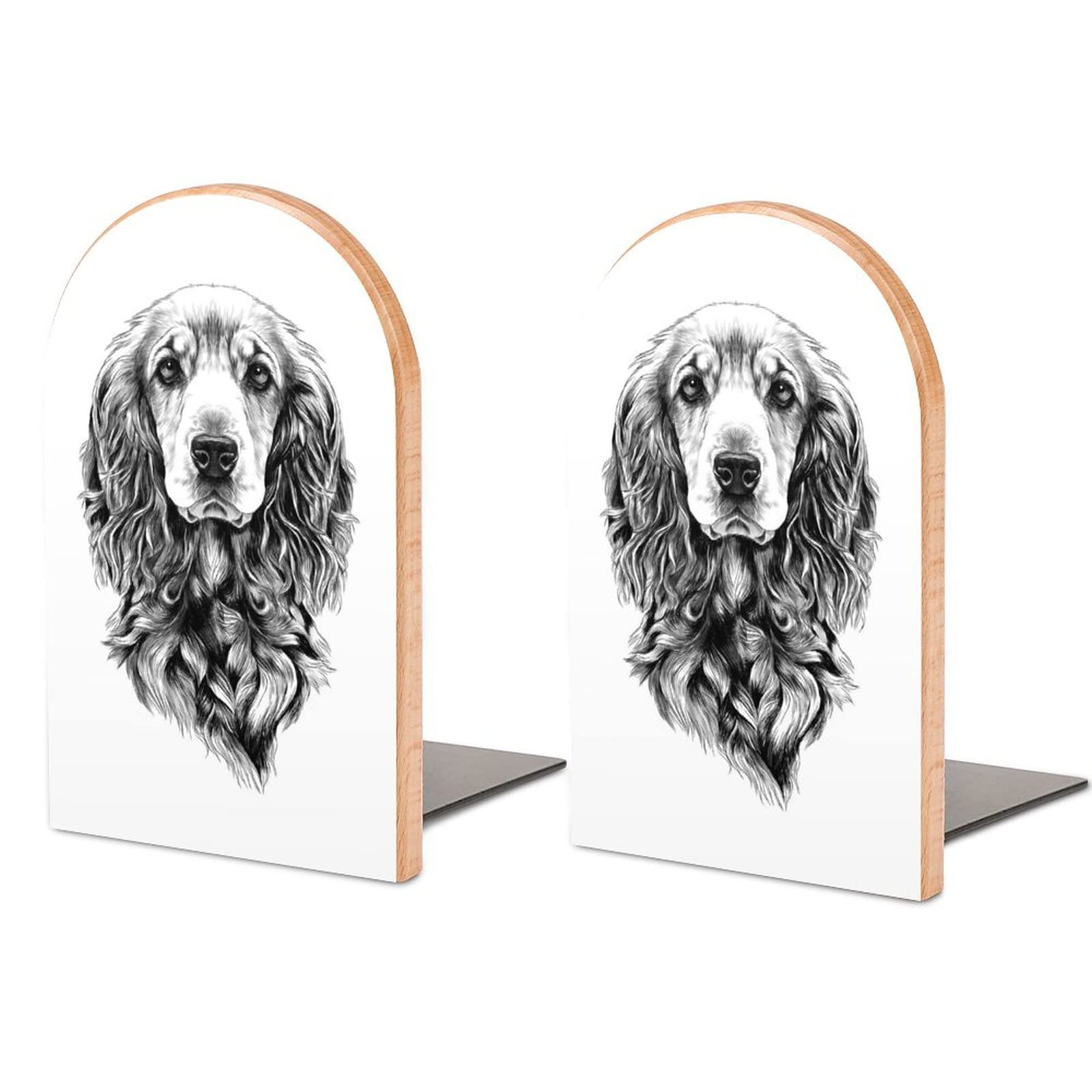 Cocker Spaniel Wood Bookends Heavy Book Holders for Shelves Decorative Book Ends