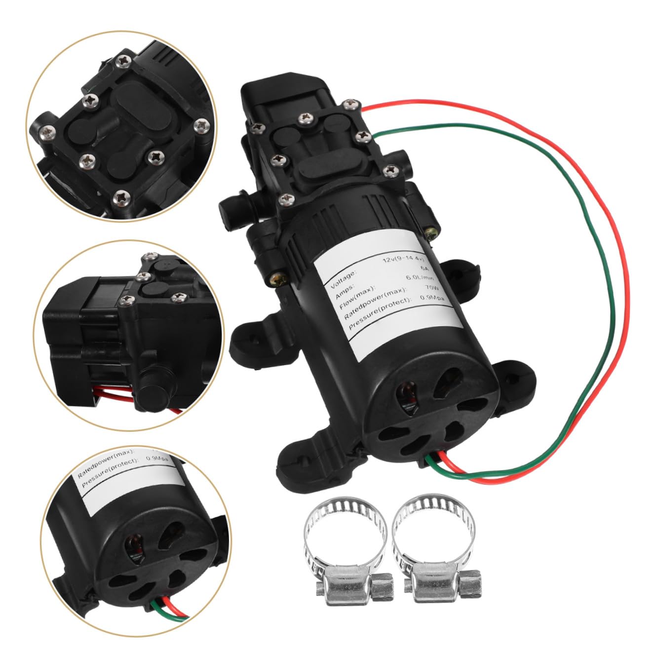 PLAFOPE Bomba de Agua Eléctrica de 12v y 70w, Mini Bomba de Agua de Plástico Negra Gran Caudal y Fácil Instalación para Transferencia y Adición de Líquidos