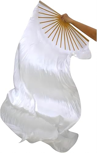 5.9 ft de seda artificial danza del vientre de bambú velos mujeres seda real danza del vientre vela vela danza nacional baile largo bambú ventilador