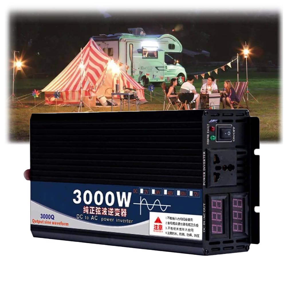 Inversor de onda sinusoidal pura de alta eficiencia de 5000 W, 4000 W, 3000 W, CC de 12V/24V/48V/60V/72V, cargador de entrada de CC, salida de CA de 120V/240V, inversor para coche,3000w,12V to 110V