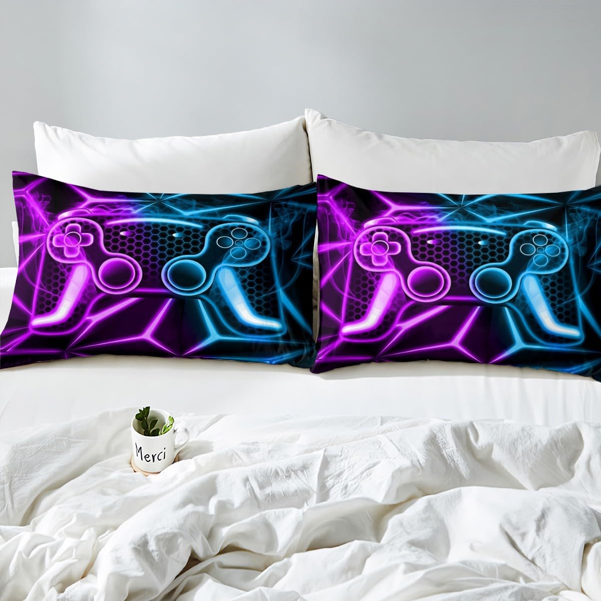 Erosebridal Toddler Gamer Gaming Duvet Cover 3D Gamepad Bedding Sets for Boys Games Console Comforter Cover Action Buttons Gaming Quilt Covers Game Controller Modern Room Decor Home, Purple Blue