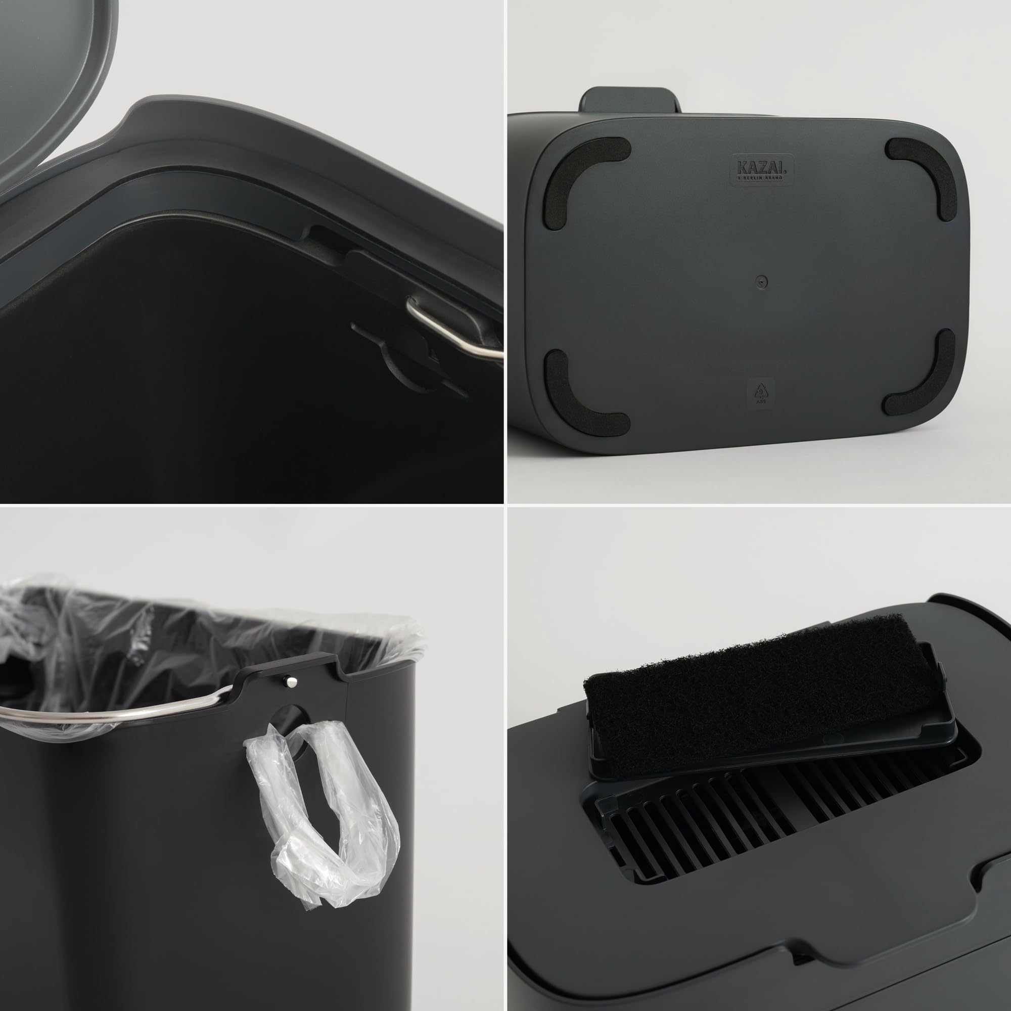 KAZAI. Bio-Mülleimer 'Elin' | 4,5L Kompost-Eimer mit Kohlefilter | Geruchsdicht, Spülmaschinenfest, inkl. Innenbehälter | Biomüll-Behälter für die Küche | Graphite-Schwarz